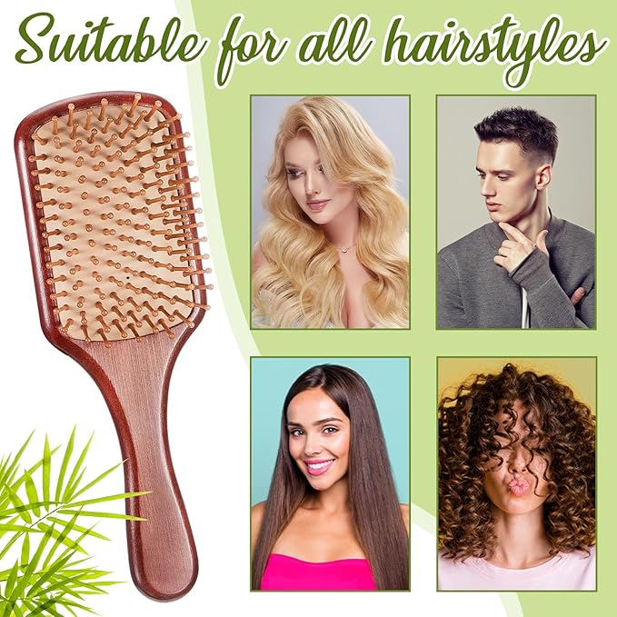 Tessco for you 12 Pcs Bamboo Hair Brushes Bulk Wooden Paddle Brush Scalp Massage Bristle Anti Static Engraving DIY Gifts for Women, Party, Wedding(9.65'' X 3.35'',Deep Brown-natural)