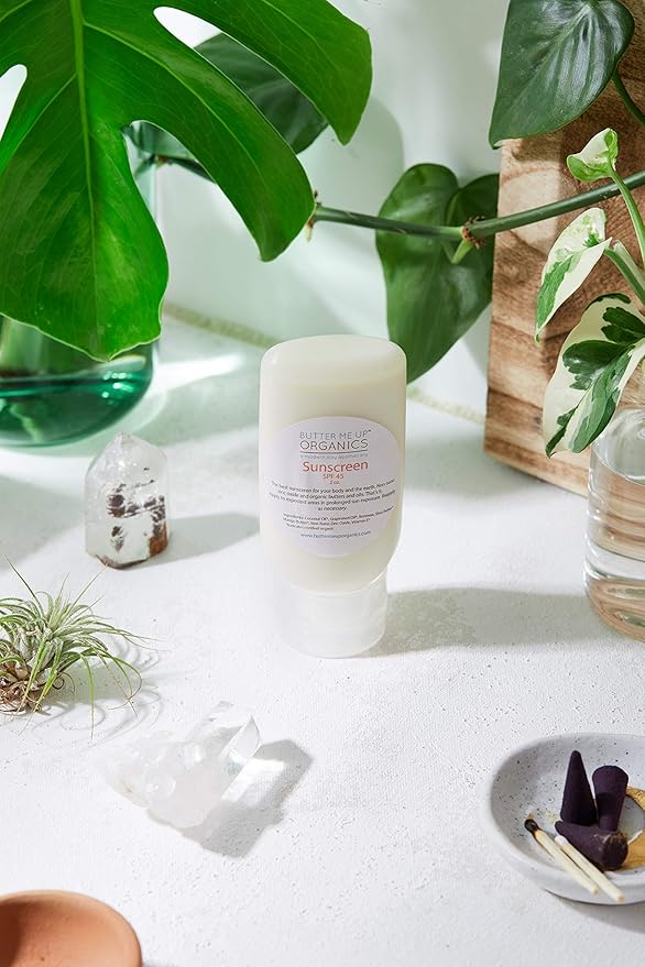 Butter Me Up Organics Natural Zinc Oxide Sunscreen SPF 45+, Reef-Safe, Non-Nano Mineral Sunblock, Water-Resistant with Shea Butter & Coconut Oil, Chemical-Free, Eco-Friendly 2oz Travel Squeeze Bottle