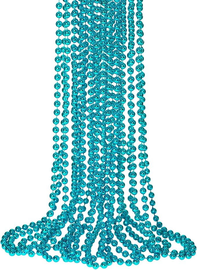SHAOQINLIN 12 PCS Teal Bead Necklace, Teal Mardi Gras Beads Turquoise Party Beads Necklace Bulk Round Beaded Necklaces for Mardi Gras, Christmas, School Spirit Day Party Favors