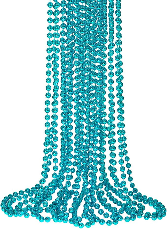 SHAOQINLIN 12 PCS Teal Bead Necklace, Teal Mardi Gras Beads Turquoise Party Beads Necklace Bulk Round Beaded Necklaces for Mardi Gras, Christmas, School Spirit Day Party Favors