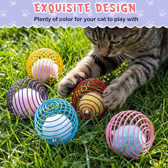 Jecery 5 Pcs Cat Toys Spring,Pom-pom with Bell,Multicolor