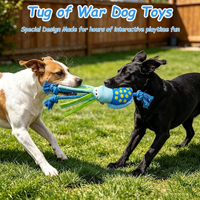 Durable Squeaky Plush Rope Dog Tug Toy for Large Aggressive Chewers