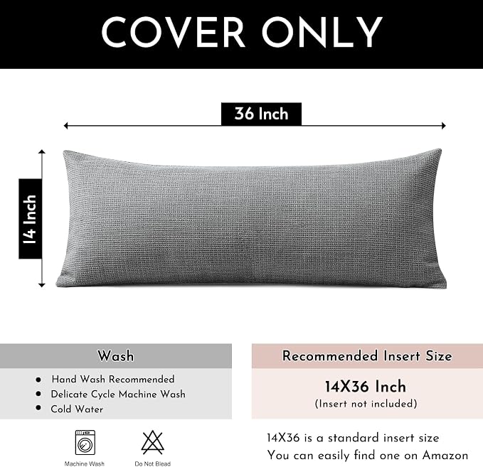 OTOSTAR Linen Throw Pillow Cover Set of 1 Decorative Long Lumbar Pillowcase Rectangle Cushion Cover 14x36 Inch for Home Decor Sofa Bedroom Car 35 x 90CM Dark Grey