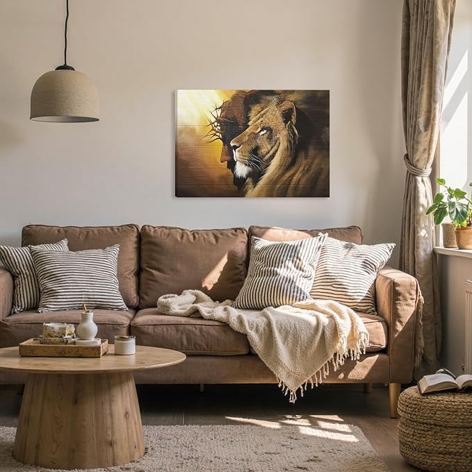 Fantasy Artists Framed Jesus Christ Canvas Wall Art The Lion of Judah Christian Painting Prints Biblical Wall Decor Religious Room Decor for Church Prayer Room Christian Schools Hospitals 20"x30"
