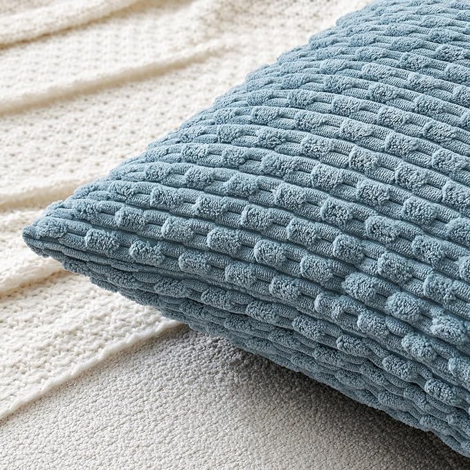 MIULEE Decorative Throw Pillow Covers 20x20 Blue Grey Textured Corduroy | Pack of 2 Striped Pillow Covers Modern Farmhouse Coastal Home Decor for Couch Bed Sofa Living Room