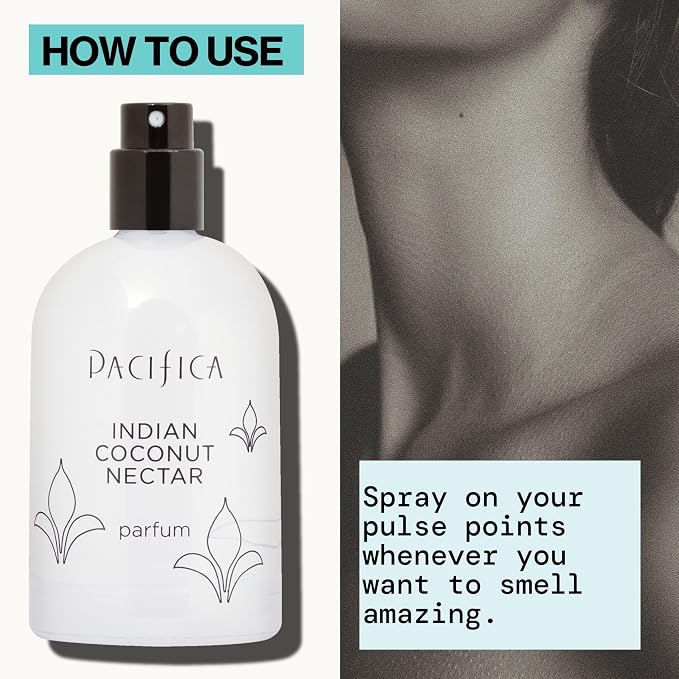 Pacifica Indian Coconut Nectar Spray Perfume, 2 oz – Warm Coconut & Vanilla Gourmand Fragrance for Women Clean Beauty Scent, Long-Lasting Beachy & Layerable, 100% Vegan & Cruelty-Free Made in USA