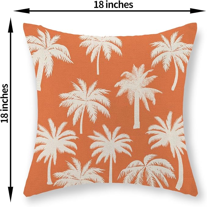 Burnt Orange Palm Tree Pillow Covers 18x18 Inch Set of 2 Vintage Tropical Decorative Pillow Cases Summer Outdoor Cushion Cover Farmhouse Linen Decoration Throw Pillows for Couch Living Room