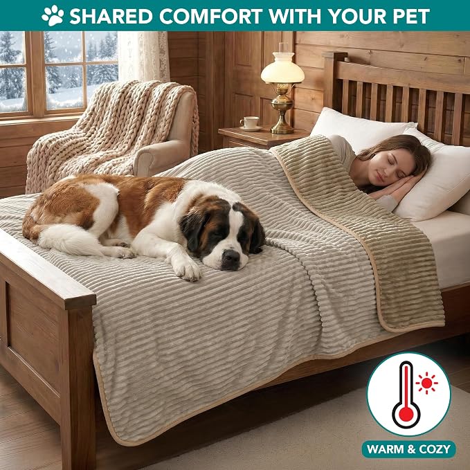 PetAmi Waterproof Dog Blanket, Leakproof Pet Blanket for Small Medium Large Cats, Soft Plush Reversible Sofa Couch Cover Protector, Washable Puppy Throw for Bed Crate, 60x80 in, Taupe Beige