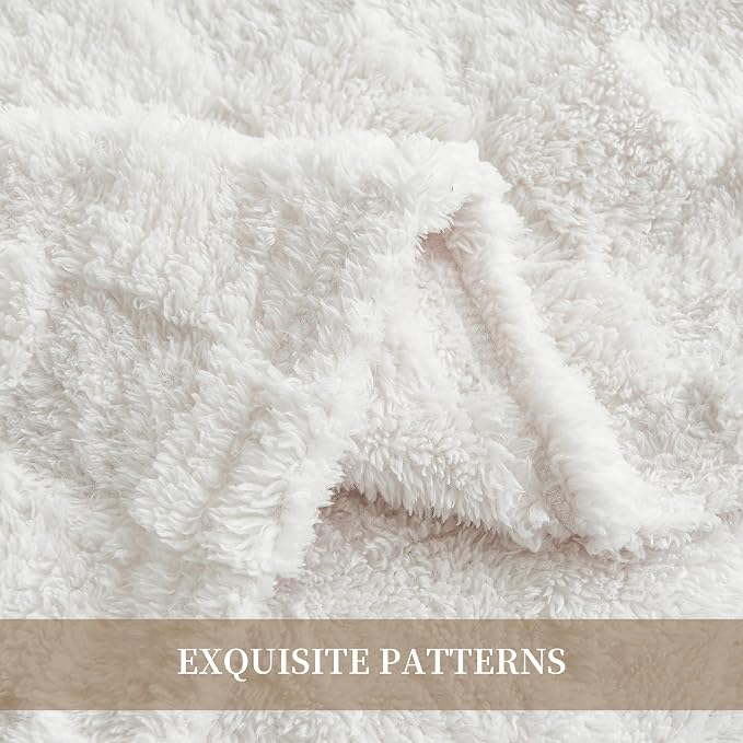 Aganear Fluffy Cozy Throw Blanket for Couch 50"x70" Cream White | Lightweight Fuzzy Throw,Warm Gift for Women,Christmas,Housewarming,Soft,Boho Design for Room Home Decor,All-Season Use