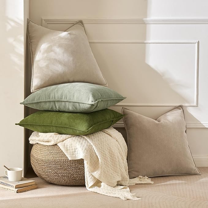 MIULEE Pack of 2 Sage Green Decorative Chenille Pillow Covers 16x16 Inch | Soft Couch Throw Pillows,Farmhouse Cushion Covers with Elegant Design for Sofa,Bedroom,Living Room,Spring Home Decor