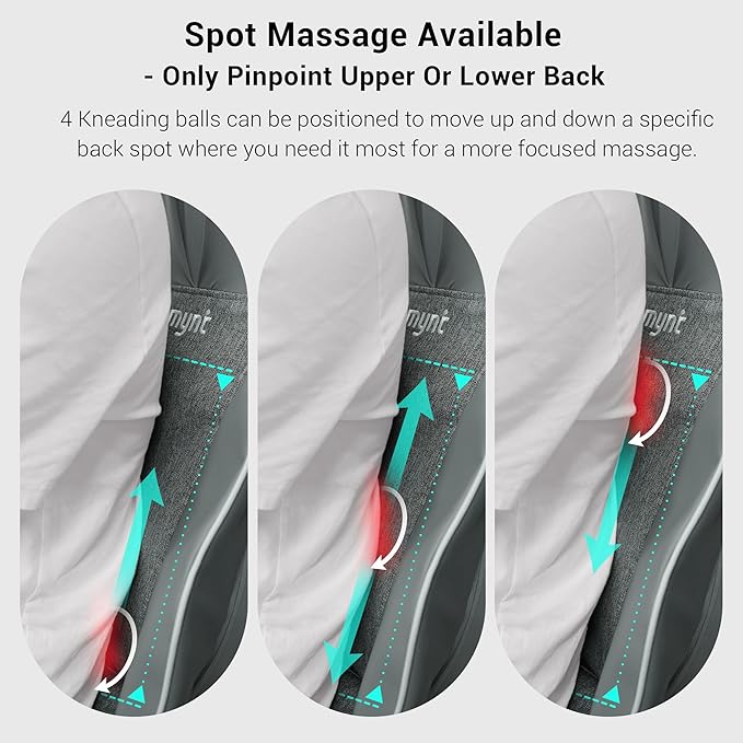 Mynt FSA Eligible HSA Approved Shiatsu Neck and Back Massager for Chair with 10 Deep Kneading Nodes, 2D & 3D Adjustable Back Massage with Heat, Portable Massage Chair Pad (Gray)