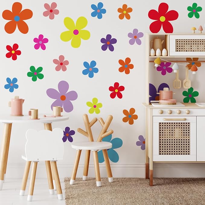TaoBary 12 Sheet Daisy Wall Sticker Decal,Vivid Color,Exquisite Style | Big Flower Wall Sticker, Pink White Floral Decal, Daisy Bedroom Room Decor, Removable Peel and Stick, Nursery Home Wall Decor