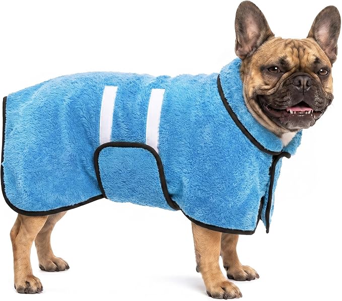 Dog Bathrobe, Super Absorbent for Small to Large Dogs, Light Blue M | Dog Robes with Soft Fleece, Warm & Cozy, Adjustable Fit, and Quick Drying Coat for Baths Swimming and Grooming