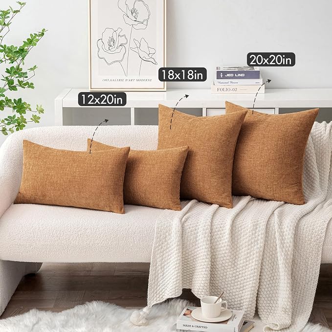 MIULEE Soft Chenille Throw Pillow Covers Brown 20x20 Inch Pack of 2 | Modern Home Decor, Classic Decorative Pillows, Solid Dyed Cases, Boho Couch Cushion Covers for Sofa Bed Living Room