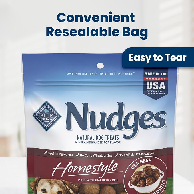 Blue Buffalo Nudges Homestyle Beef & Rice Dog Treats, 16 oz | Real Beef First, Generous Chewy Cuts, No Chicken By-Product, Corn, Wheat, or Soy