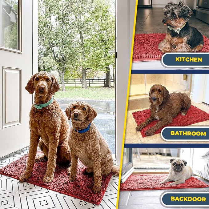 Muddy Mat® | Super Water Absorbent Door Mat Indoor, Microfiber Quick Dry Chenille Entryway Rug, Slip Resistant Front Door Mat, Indoor Mats for Entryway, Machine Washable Pet Rug, Red 59"x24"