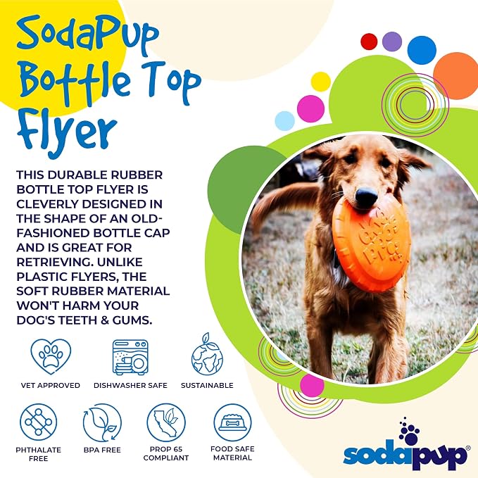 SodaPup Bottle Top – Durable Flyer Retrieving Toy Made in USA from Non-Toxic, Pet-Safe, Food Safe Natural Rubber for Bonding, Physical Exercise, Building Confidence, Teaching Self-Control, & More