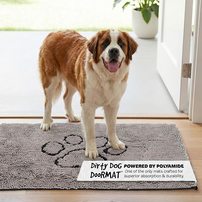Dog Gone Smart Dirty Dog Doormat Runner - Grey, 60 x 30 Inches | Fast Drying Rug with Super Gripper Backing for Clean Floors - Absorbent Microfiber and Machine Washable Mat for Muddy Paws