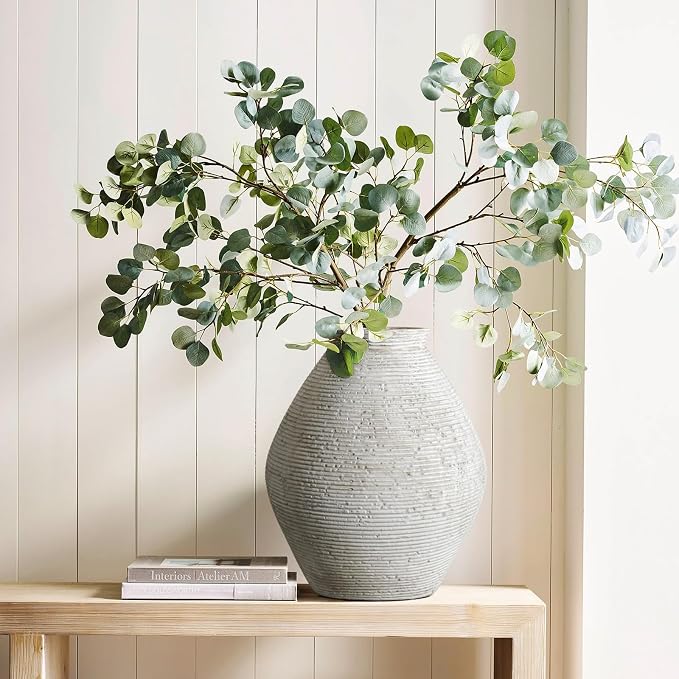 Rustic Ceramic Flower Vase Distressed Farmhouse Pottery Clay Large Terracotta Floor Vases for Decorative Table Centerpiece Modern Home Decor Aesthetic Living Room Bedroom Wedding Housewarming Gift