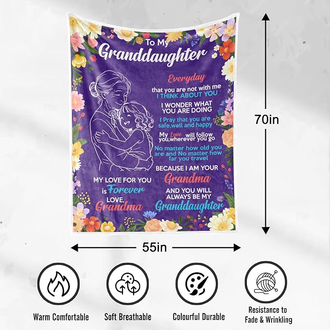UFOORO Granddaughter Gifts from Grandma Blanket, Gift for Granddaughter, Christmas Valentines Mothers Day Graduation Birthday Gifts for Granddaughters Girls, to My Granddaughters Blanket 55" X 70"