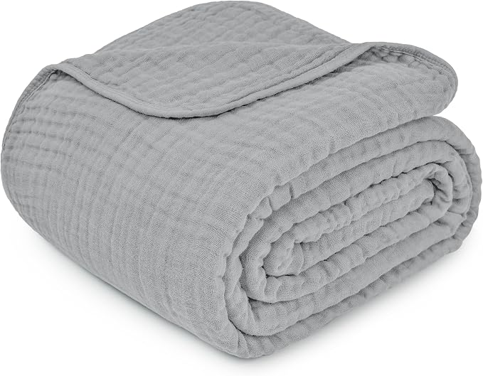 Comfy Cubs Adult Muslin Blanket 50x60” Throw Swaddle Blankets, Heather Blue | 6 Layer Soft, Breathable & Lightweight Muslin Adult Blanket - Machine Washable & Designed in the US Bedding for All Seasons