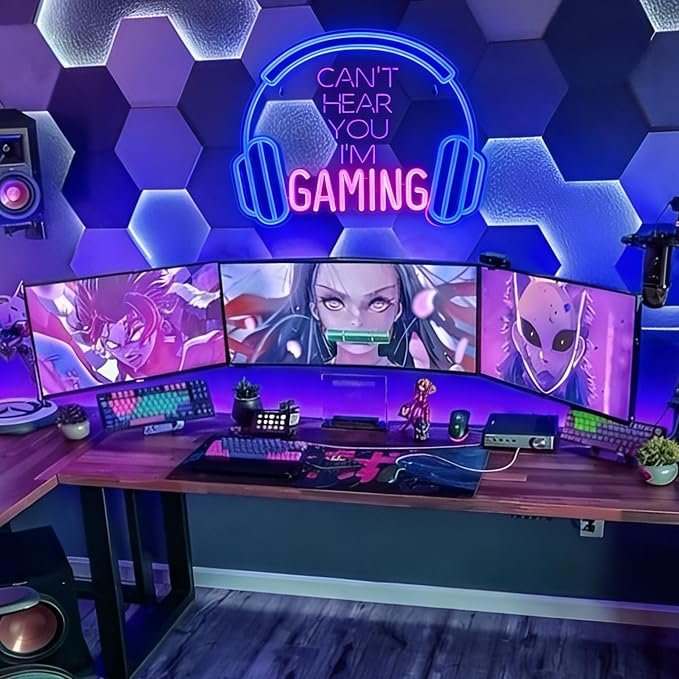 Kavaas Gaming Neon Sign, Can't Hear You I'm Gaming Headset LED Sign for Game Room Wall Decor - Headphone Neon Light Signs - Best Gamer Gifts for Teen Boys, Kids