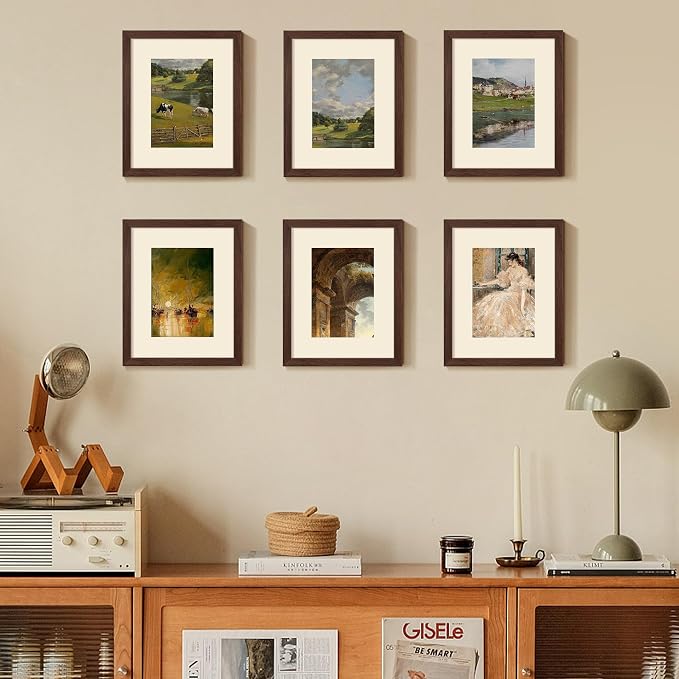 upsimples 8x10 Picture Frame, Gallery Wall Frames Set of 5, Brown | Photo Frame Collage Wall Decor, 8 x 10 Frame, 5x7 Frame with Mat for Family, Baby, Hallway, Fathers' day