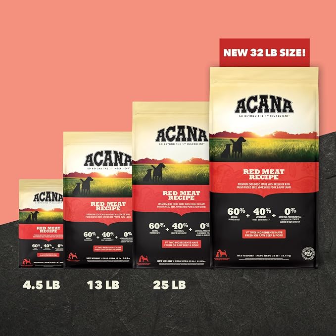 ACANA Grain Free Dry Dog Food Red Meat Recipe 25lb Bag | Freeze Dried, Grain Free, High Protein, Made in the USA, Omega-3 Fatty Acids, Digestive Health, Global Quality Ingredients