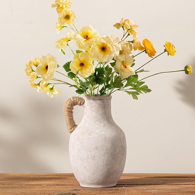 Vanselia Ceramic Flower Vase Home Table Decor Living Room Farmhouse 10 in | Large Tall White Rustic Decorative Flowers Vases Plant Modern Decoration for Kitchen Shelf Coffee Dining Centerpieces Desk