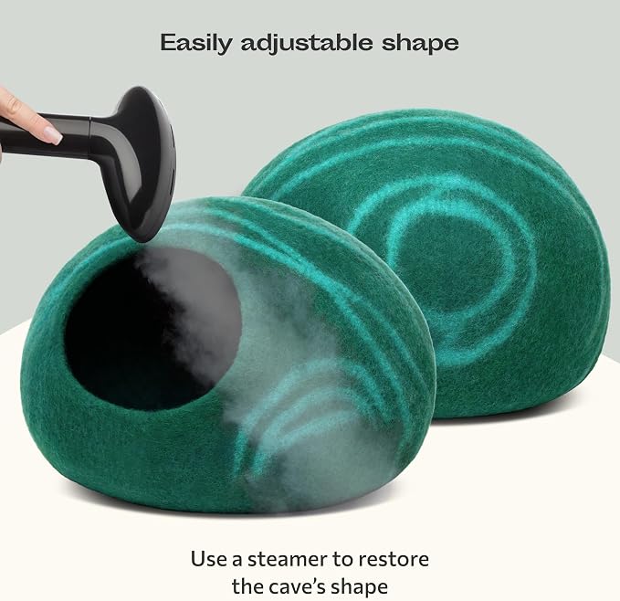 Cat Cave - Merino Wool Bed for Indoor Cats (Emerald, Medium) | Cat Bed Enclosure, Premium Felt, Handmade, Super Soft, Lightweight, Breathable, Adjustable Shape