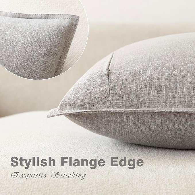 Foindtower Pack of 2, Decorative Linen Soild Throw Pillow Covers Soft Accent Cushion Case Boho Farmhouse Pillowcase for Chair Couch Sofa Bedroom Living Room Home Decor 18 x 18 Inch Light Rustic Gray