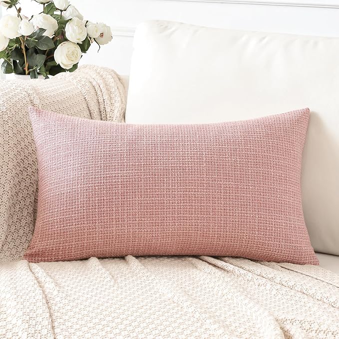 OTOSTAR Linen Throw Pillow Cover Set of 1 Decorative Lumbar Pillowcases Cushion Covers 12x20 Inch for Home Decor Sofa Bedroom Car 30 x 50CM Pink