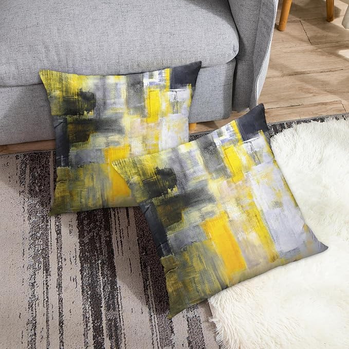 Emvency Throw Pillow Covers Set of 2, 24 x 24 Inch, Abstract Modern Yellow | Black Painting Outdoor Decorative Square Pillow Cases Couch Cushion Case for Couch Bed Sofa Living Room Home Decor