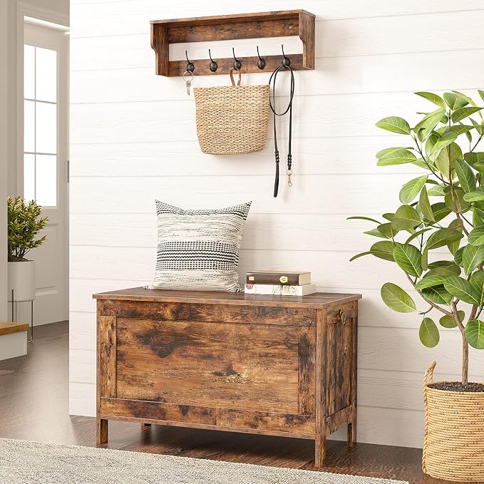 HOOBRO Toy Box, Retro Wooden Look Storage Chest with Safety Hinge, Entryway Storage Bench Supports 220 lb, 29.9 x 15.7 x 18.9 Inches Toy Chest Organizer, Easy Assembly (Rustic Brown) BF75CW01G2