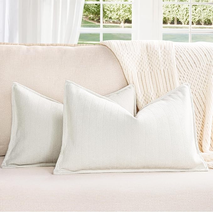 Cream Pillow Covers 12x20 Set of 2 Chenille Throw Pillow Covers with Elegant Design Soft and Luxurious Decorative Throw Pillows for Couch, Bed, and Home Decor