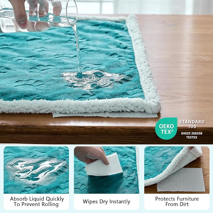 Pet Blankets for Cats - Waterproof Cat Blanket Washable - Sherpa Fleece Puppy Blanket, Soft Plush Reversible Throw Protector for Bed Couch Car Sofa, 30"X40", Teal