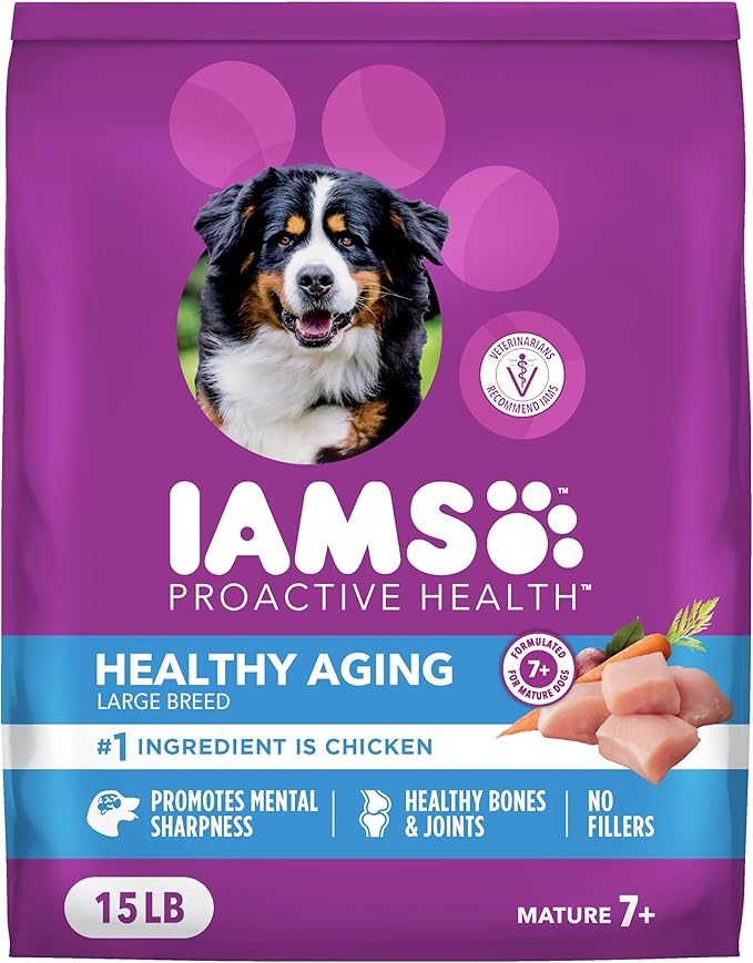 IAMS Proactive Health Mature Large Breed Dry Dog Food, Chicken, 15 lb | Veterinarian-recommended, DHA Gold for mental & visual sharpness, Vitamin E & Beta Carotene, real chicken #1 ingredient