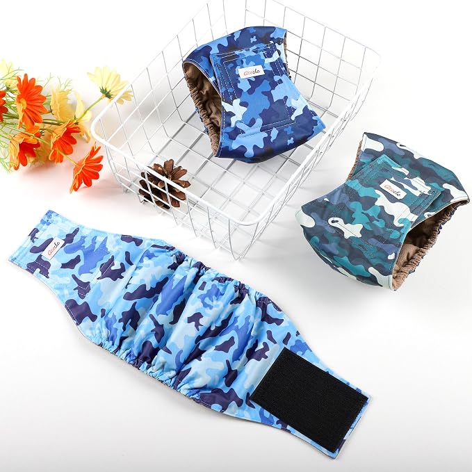 5 Pack Dog Diapers Male Reusable, Premium Belly Bands for Dogs, High Absorbing Male Dog Pee Wraps for Doggie in Incontinence or Excitable Urination Camouflage Pattern M