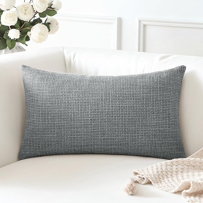 OTOSTAR Linen Throw Pillow Cover Set of 1 Decorative Lumbar Pillowcases Cushion Covers 12x20 Inch for Home Decor Sofa Bedroom Car 30 x 50CM Dark Grey