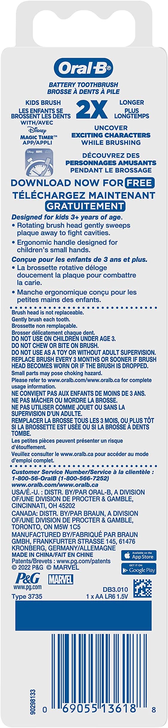 Oral-B Kid's Battery Toothbrush | Marvel's Avengers | Soft Bristles | For Ages 3+ | Pack of 2