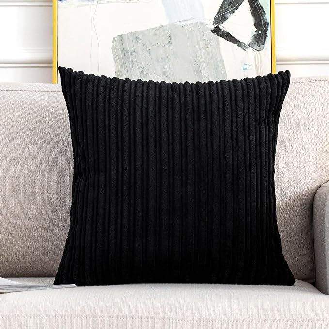 UGS UGASA Velvet Corduroy Throw Pillow Cover for Bed, 1 Pc, 26" x 26" (Pack of 1) (66 x 66 cm), Black
