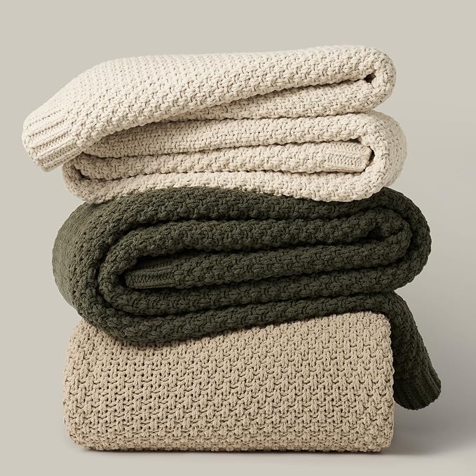 EVERGRACEHOME Chunky Chenille Knit Throw Blanket, 90 x 90, Olive Green | Sculpted Moss Stitch, Chic Modern Farmhouse, All-Season Warmth, OEKO-TEX® Certified, Oversized Queen for Couch, Bed, Sofa