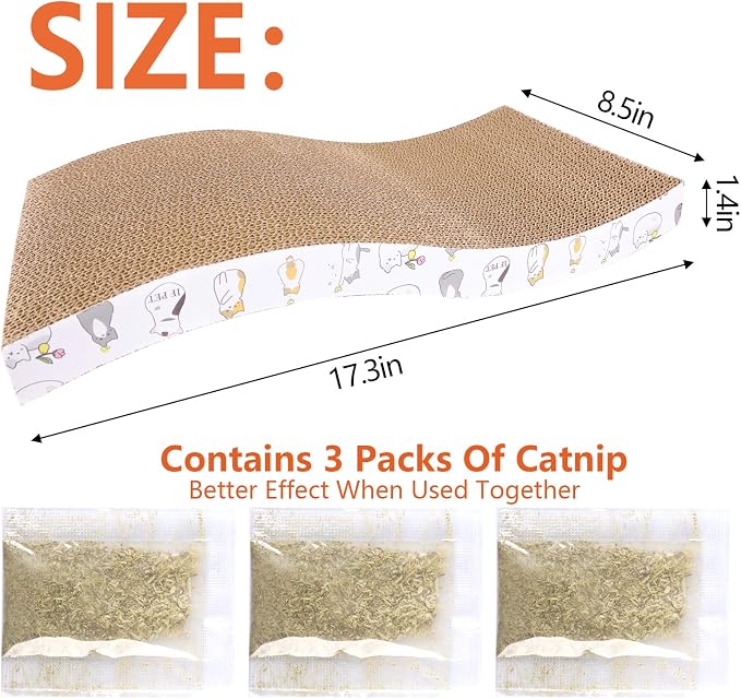 PatiencET 3 Pack Cat Scratcher Pad Recycle Corrugated Cat Scratching Pad | Type S, Scratching and Lounging, Furniture Protector