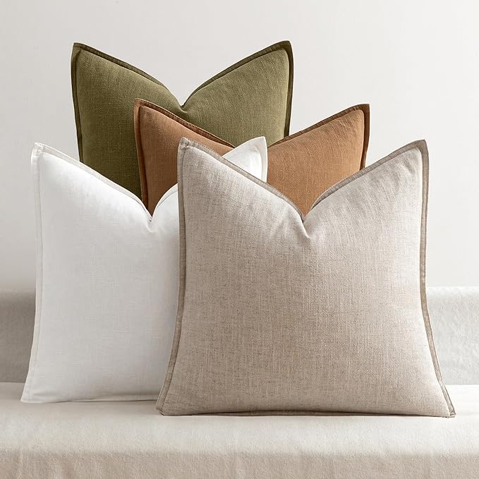 MIULEE Brown Boho Linen Decorative Pillow Covers 20x20 Inch Pack of 4 | Natural Throw Pillow Covers, Soft Farmhouse Couch Pillowcases, Modern Home Decors for Living Room Bed Sofa