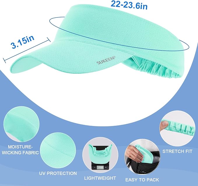 Sukeen Cooling Stretchy Sun Visor for Women Men UV Protection Cooling Hat | Lightweight quick-dry free size vizor with instant cooling, sports visor hat for golf, tennis, cycling, running, pickleball