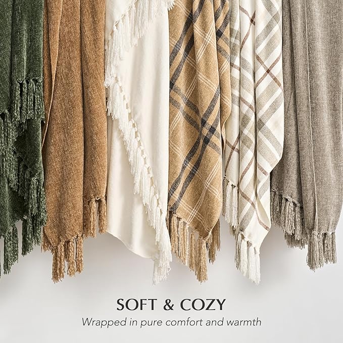 Chenille Knit Throw Blanket for Couch, 50"x60", Taupe | Cozy Plush Fuzzy Knittd Throw with Tassels, Lightweight, Decorative, Farmhouse Decor, Ideal for Bed Sofa Gift, All Seasons