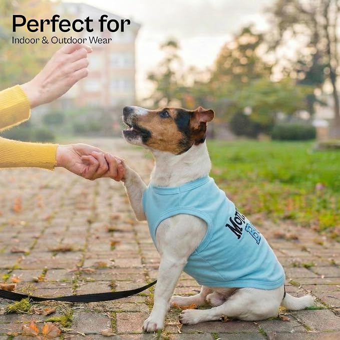 Parisian Pet Dog Shirt for Mother's Day – 100% Cotton Shirts for Large Dogs – Blue Sleeveless Puppy Clothes – Lightweight and Breathable Dog Apparel – Boy Dogs Clothes - Stretchy Mommy’s Boy Pet Shirt
