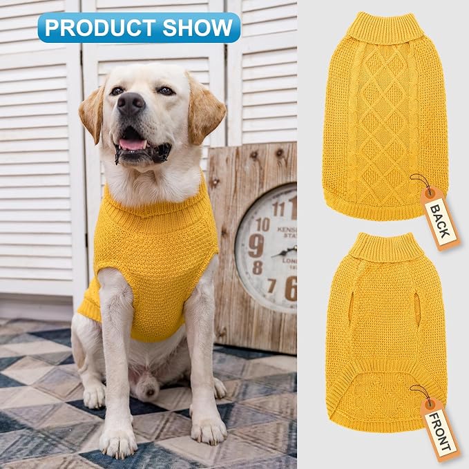 Mihachi Turtleneck Dog Sweater - Winter Coat Apparel Classic Cable Knit Clothes with Leash Hole for Cold Weather, Ideal Gift for Pet in New Year