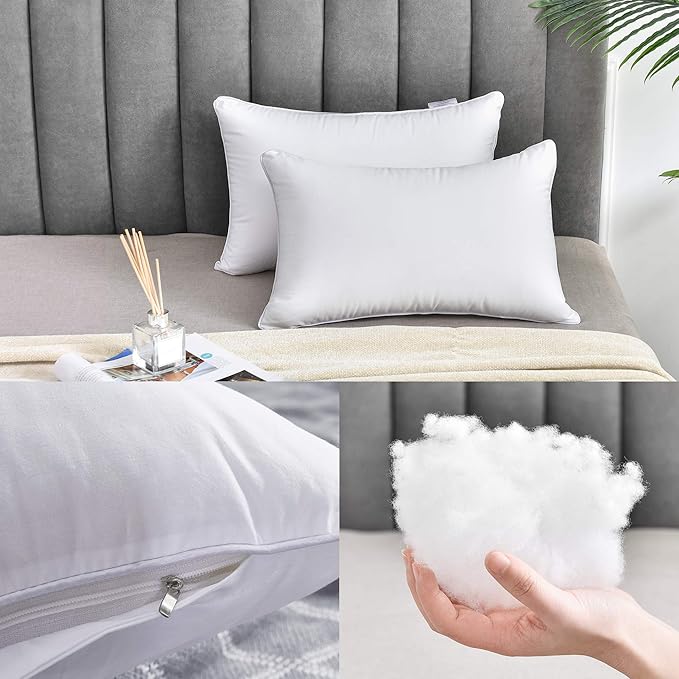 Oubonun 12x20 Lumbar Throw Pillow Inserts 2 Pack, 100% Cotton Breathable Cover Plump Rectangle Square Cushion Inserts White Decorative Pillows for Living Room Bedroom Office