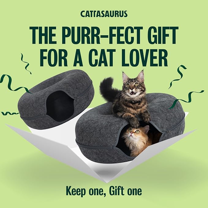Peekaboo Cat Cave Duo Jumbo Set, Extra Spacious Cat Donut for Multiple & Large Kitty 15+ lbs, Scratch Detachable Cat Beds for Indoor Cats, Washable Cat Tunnel Bed, Best Kitten Toys